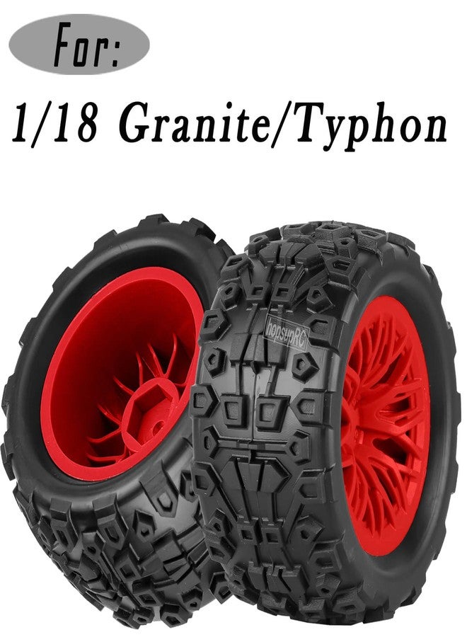 hopsupRC عجلات hopsupRC للسيارات التي تعمل بالتحكم عن بعد من نوع Granite/Typhon بمقياس 1/18، إطارات شاحنات لجميع التضاريس بمقياس 1/18 مع عجلات بلاستيكية، عجلات وإطارات مطاطية لشاحنات التحكم عن بعد (4 قطع) باللون الأحمر - Image 2